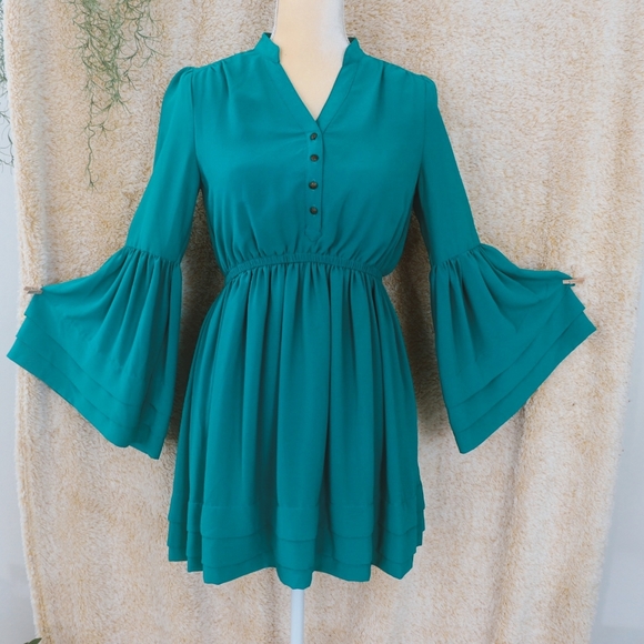 Turquoise bell sleeve dress